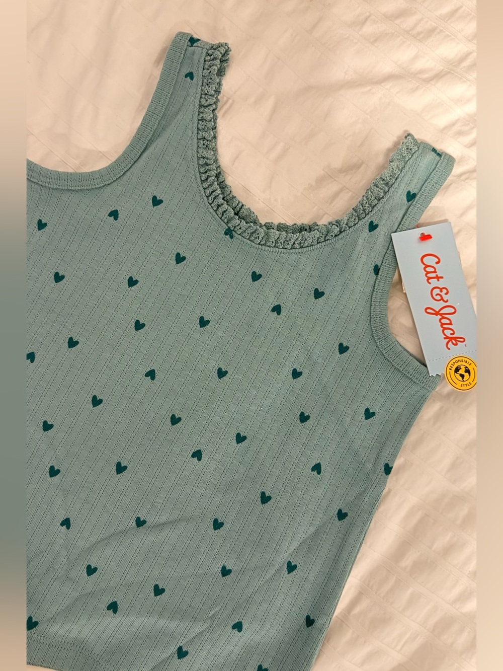 Cat & Jack Girls Ribbed Tank Top Sage Green Heart Print Cute Summer XS NWT - Picture 4 of 4